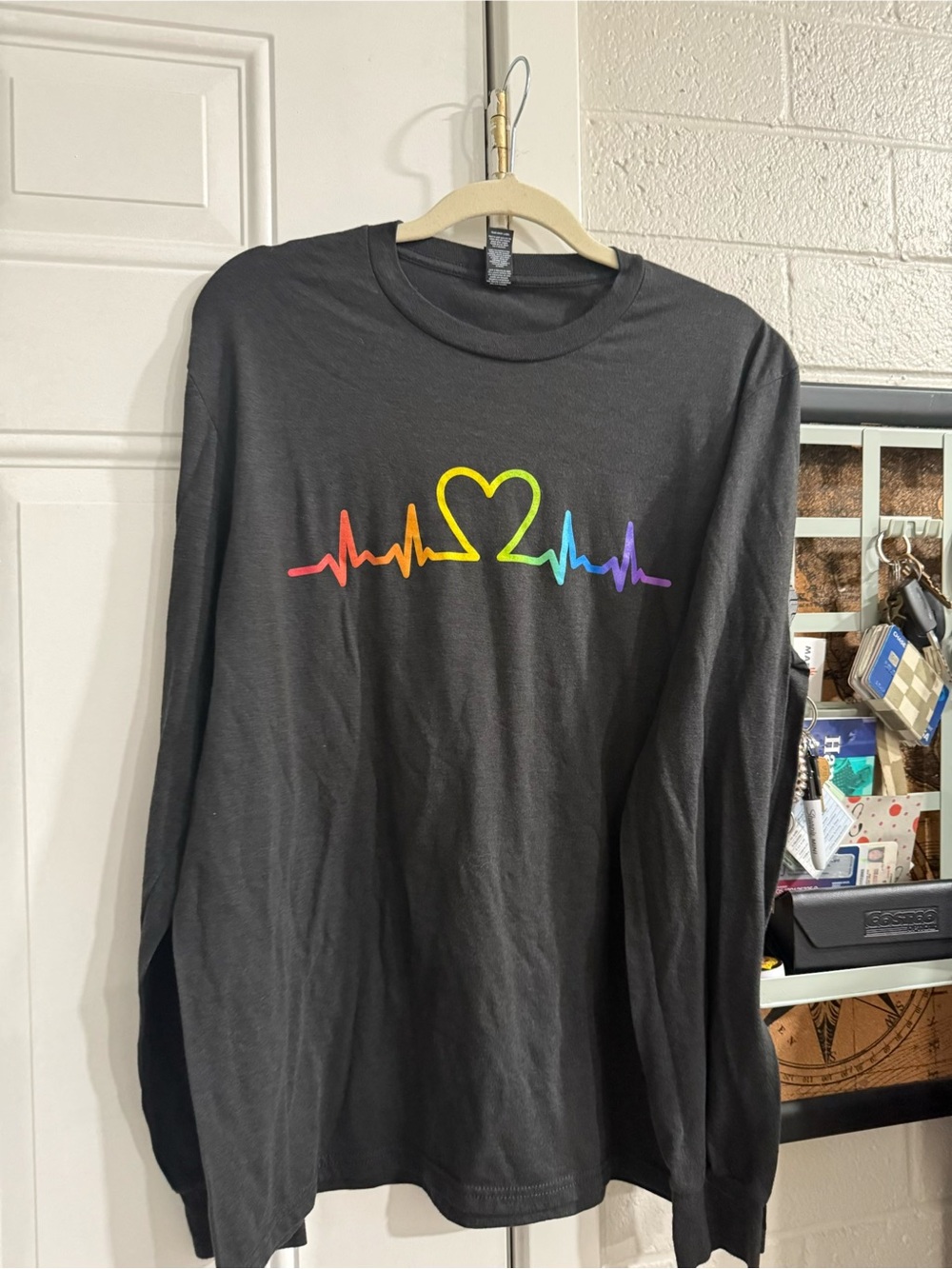 Banner Health - Black Long Sleeve Tee with Rainbow Heartbeat Graphic